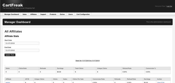 CartFreak Affiliate Section Screen Shot